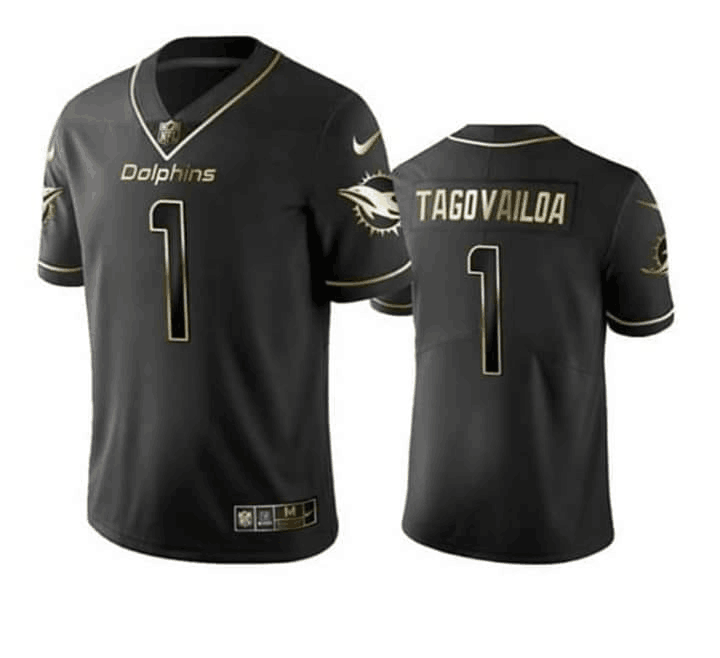 Men's Miami Dolphins #1 Tua Tagovailoa Black Golden Stitched NFL Jersey